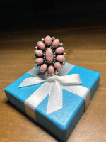 Large Pure Silver W/Pink Coral Stones