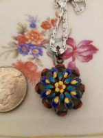 Cloissone Pendant and Silver Necklace