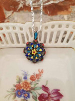 Cloissone Pendant and Silver Necklace