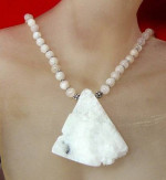 Pink Quartz & Quartz Druzy Sterling Silver Necklace