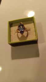 14K GOLD BLUE TOURMALINE RING SIZE 4