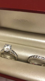 Agape engagement wedding ring set 14K white gold.