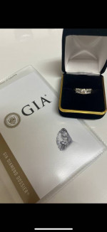 Women's 3/4 carat round GIA certified diamond engagement wedding ring.