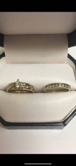 Marquise Baguettes Round Diamond Wedding Set. 10K yellow gold
