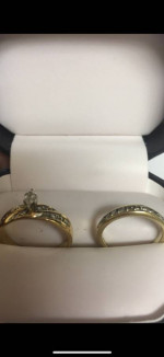 Marquise Baguettes Round Diamond Wedding Set. 10K yellow gold
