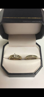 Marquise Baguettes Round Diamond Wedding Set. 10K yellow gold