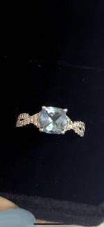 NEW Natural Blue Topaz And Natural Diamond Ring. 18K White Gold