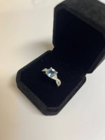 NEW Natural Blue Topaz And Natural Diamond Ring. 18K White Gold