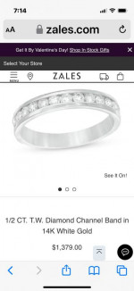 Men’s or women’s Zales .50 ctw diamond wedding band.