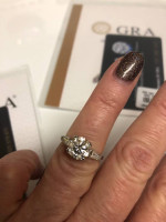 GRA certified moissanite engagement wedding ring. 14K gold