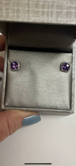 NEW Diamond and amethyst 14K white gold earrings.