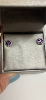 NEW Diamond and amethyst 14K white gold earrings.