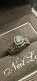 Designer Neil Lane Rose and White Gold Twist Natural Diamond Ring Set.