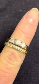 Past Present Future 3 Diamond Engagement Ring And Diamond Band Set 14K