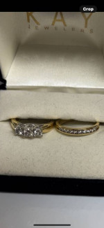 Past Present Future 3 Diamond Engagement Ring And Diamond Band Set 14K