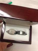 Men's and Women's diamond engagement wedding ring set. 14K gold