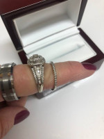 Men's and Women's diamond engagement wedding ring set. 14K gold