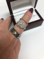 Men's and Women's diamond engagement wedding ring set. 14K gold