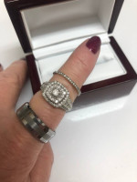 Men's and Women's diamond engagement wedding ring set. 14K gold