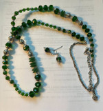 Green necklace 36" long & earring set