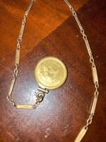 1853 2-1/2d gold quarter eagle on gold chain