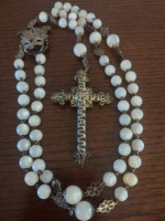 VICTORIAN Rosary, Spain, Mother of Pearl, Filigree flat Rosettes