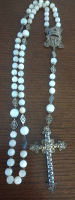 VICTORIAN Rosary, Spain, Mother of Pearl, Filigree flat Rosettes