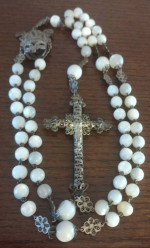 VICTORIAN Rosary, Spain, Mother of Pearl, Filigree flat Rosettes