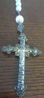 VICTORIAN Rosary, Spain, Mother of Pearl, Filigree flat Rosettes