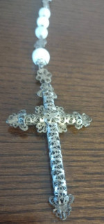 VICTORIAN Rosary, Spain, Mother of Pearl, Filigree flat Rosettes