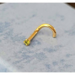 Faceted 14K Gold Left Nostril Nose Stud Ring Green Peridot Gemstone