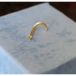 Faceted 14K Gold Left Nostril Nose Stud Ring Green Peridot Gemstone