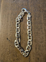 NEW STERLING SILVER FLAT MARINER NECKLACE AND BRACELET MADE IN ITALY