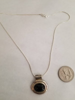 Nice Onyx Sterling Silver Pendant & Chain