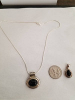 Nice Onyx Sterling Silver Pendant & Chain