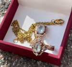 Zac Posen Aquamarine/Diamond 14K Rose Gold Ring,Pendant,Necklace!Ring Size 6!