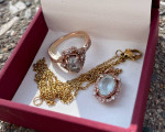Zac Posen Aquamarine/Diamond 14K Rose Gold Ring,Pendant,Necklace!Ring Size 6!