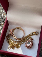 Zac Posen Aquamarine/Diamond 14K Rose Gold Ring,Pendant,Necklace!Ring Size 6!