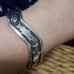Signed Solid Silver Artisan Fish Design Cuff Bracelet