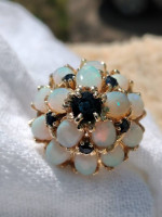 RARE& UNIQUE AAAA QUALITY 15.00cts Sapphire&Opal 14k Antique Ring