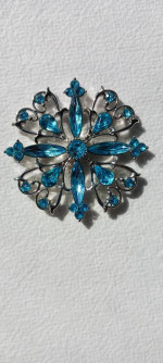 SILVER TONE BLUE RHINESTONE SNOWFLAKE 2" -MAKE IT WHAT YOU WANT, PENDANT, BROOCH