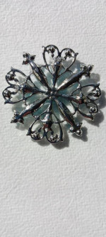 SILVER TONE BLUE RHINESTONE SNOWFLAKE 2" -MAKE IT WHAT YOU WANT, PENDANT, BROOCH