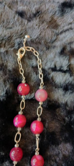 AGATE SLICED RUBY QUARTZ BEADED 5 STONE NECKLACE, UNIQUE, GEMSTONE -See pictures