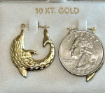 10K Yellow Gold - Dolphin Hoop Earrings ~ Large Size~Diamond Cut. New in Box.