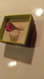 10K WHITE GOLD PINK TOPAZ RING 3 1/2