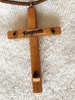 Wooden Hand Made Christian Cross Latin "I forgive you"