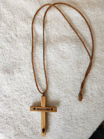 Wooden Hand Made Christian Cross Latin "I forgive you"
