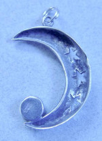 Crescent Moon Silver Pendant/Green Malachite Stone Handmade