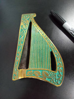 JEWISH TRINKET TRAY BRASS HARP PLUS JEWELRY