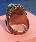 Antique Bear Claw-Turquoise- Coral Navajo Sterling Silver Ring